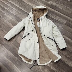 Orolay Faux Fur Lined Coat, Beige, Size Medium